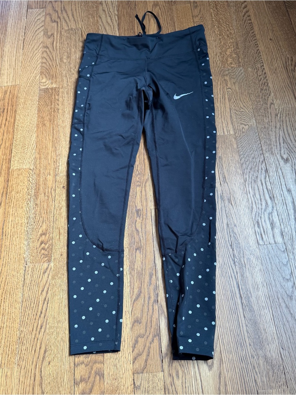 Nike Dri-FIT Black & Blue Polka Dot Athletic Running Leggings Size M